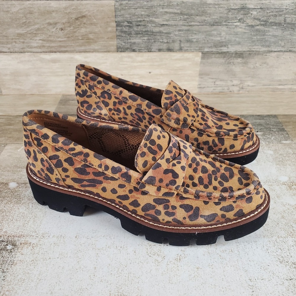 White Mountain Gunner Womens Lug Sole Loafers Shoes Sz 8 Leopard Suede Slip On